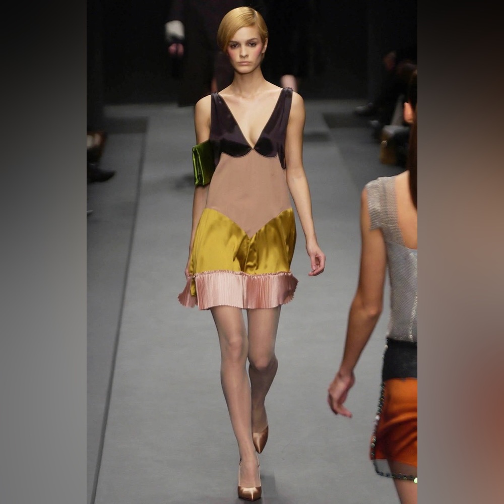 Prada Colorblock Silk Mini Dress Vintage 2002 Fall Winter IT 40 / US 4